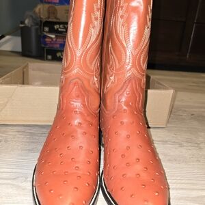 Men's Ostrich Western Cowboy Boots - Orange